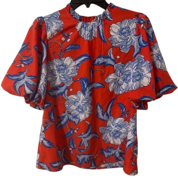 THML Malibu Flower Print Bubble Sleeve Top NWT S - Picture 5 of 8